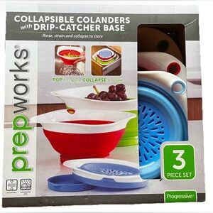 Prepworks Collapsible Colander Set 3pc w/ Drip Base Kitchen Strainer